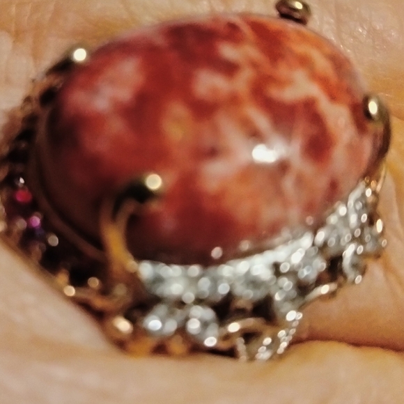 Norwegian Thulite Multi Gemstone Ring in Vermeil RG and Platinum O/Sterling Silv - Picture 3 of 8
